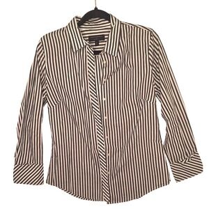 Banana Republic Tailored Fit Striped Button Down Shirt Navy White Womens 10
